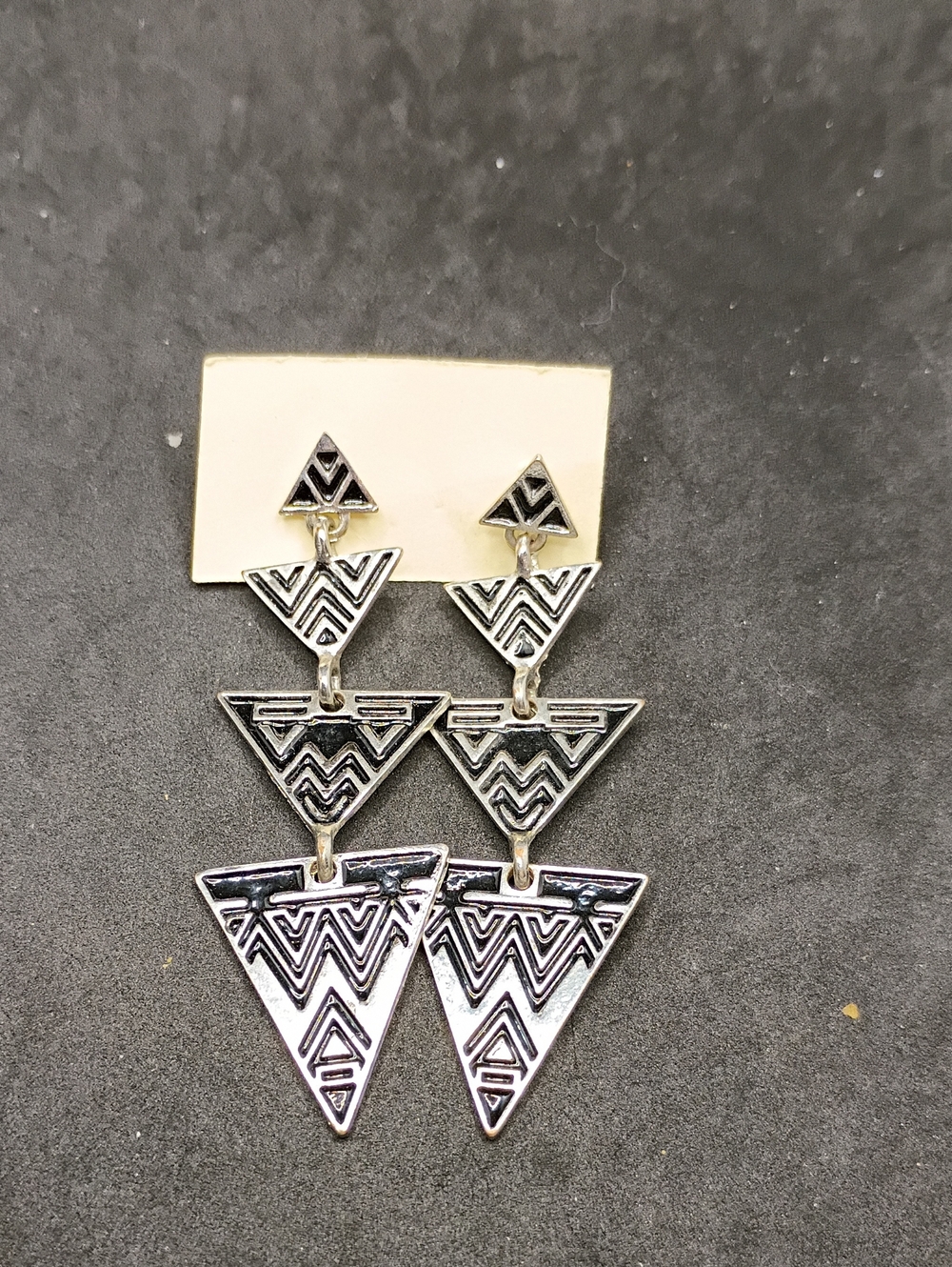 Silver-Tone Tribal Triangle Drop Earrings